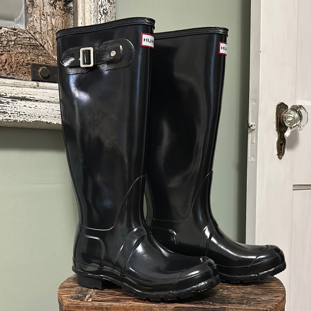 Hunter Black Original Gloss Tall Rain Boots
